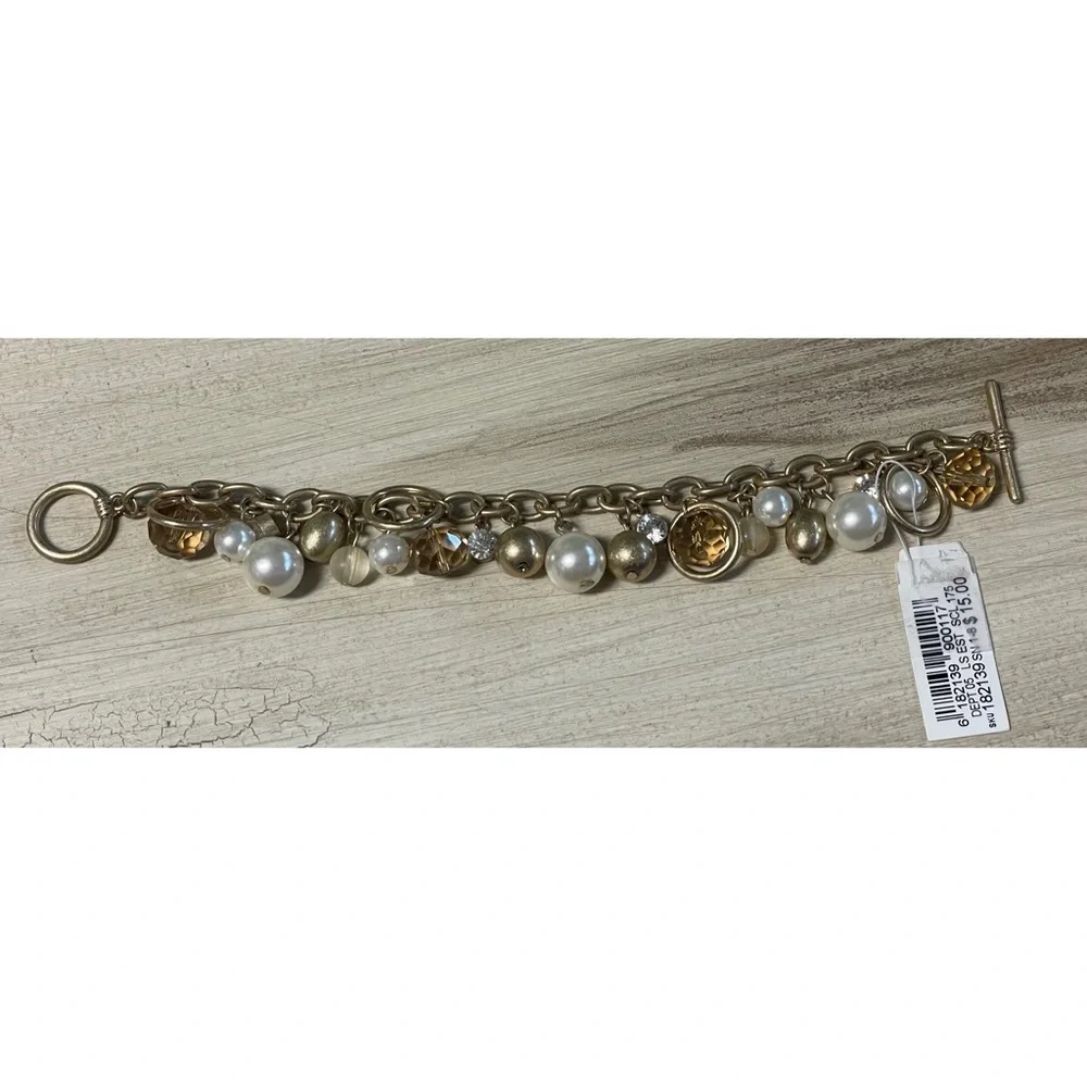 NWT Faux Pearl & Beaded Dangle Chain Bracelet
